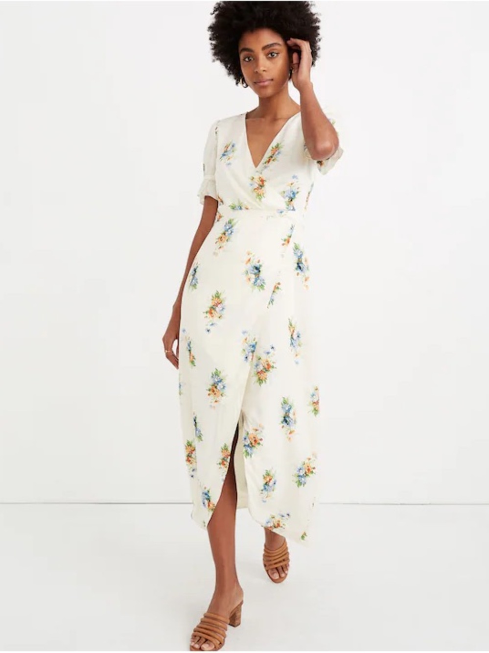 Madewell Floral Cream Wrap Midi Dress